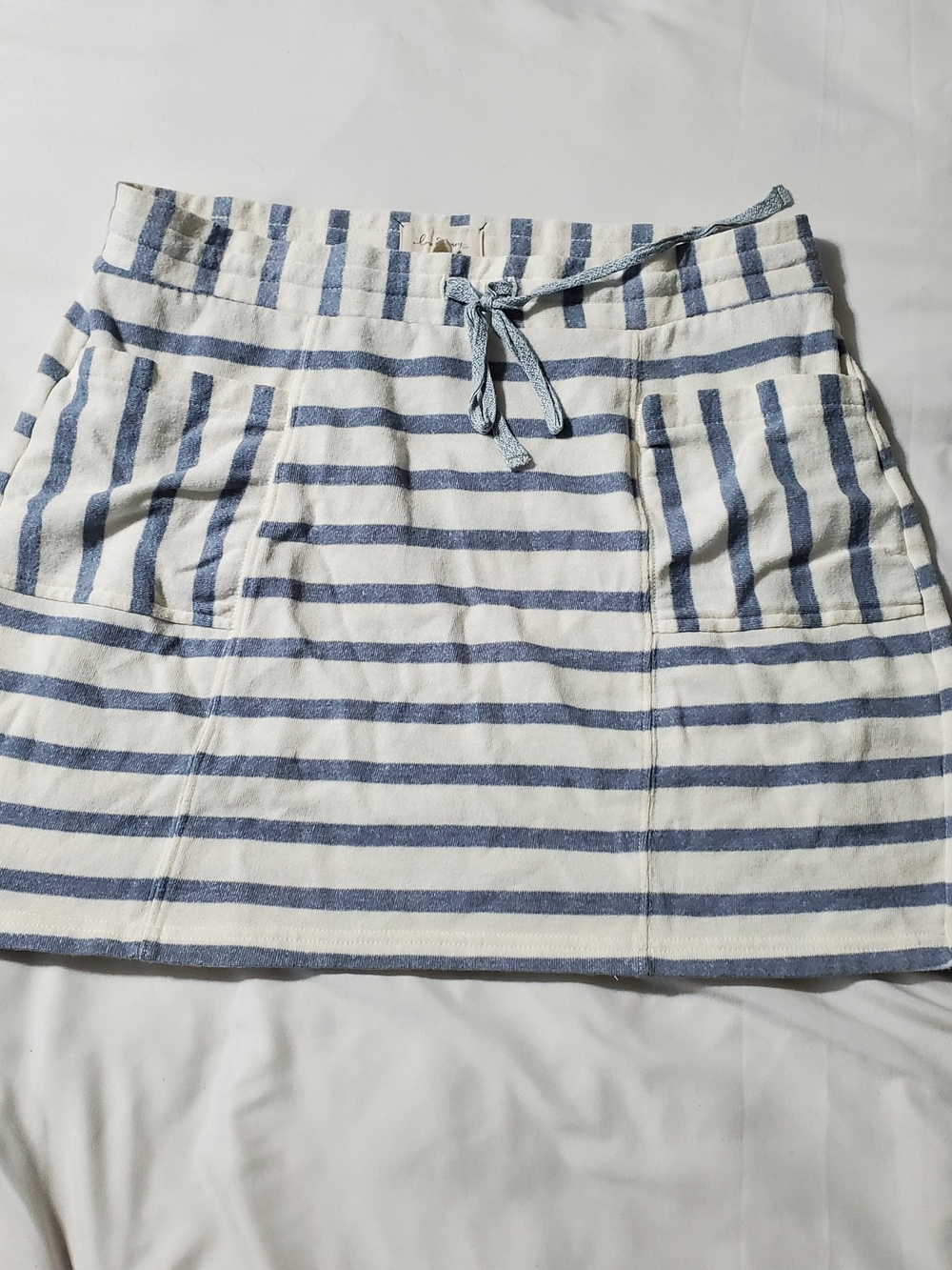 Lou & Grey Blue and White Striped Drawstring Mini Skirt